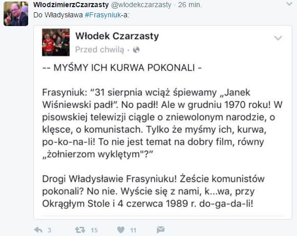 Twitt @wlodekczarzasty / autor: Twitter @wlodekczarzasty