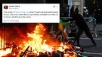 Płonąca ulica z nakładką tweeta.webp