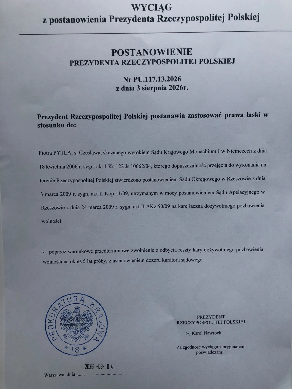ułaskawienie pytla